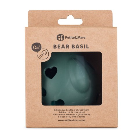 PETITE&MARS 606817 Silikonowa zabawka z grzechotką Bear Basil Misty Green
