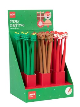 Display Elastyczne długopisy żelowe APLI - Christmas 36 sztuk