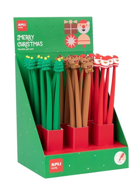 Display Elastyczne długopisy żelowe APLI - Christmas 36 sztuk