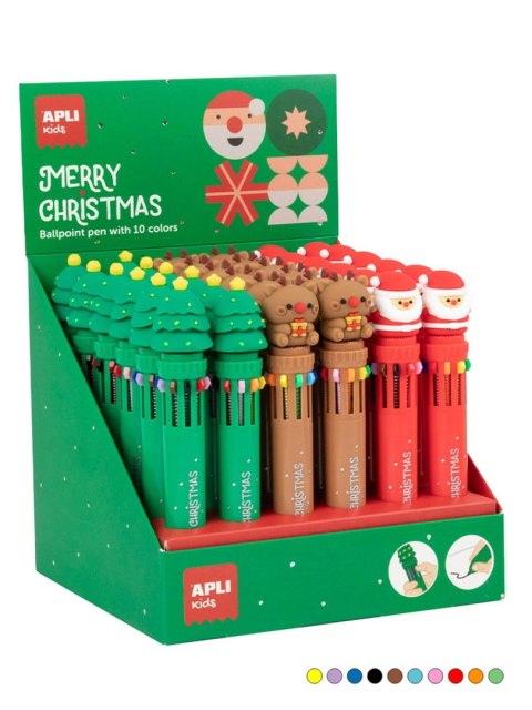Display Wielokolorowe długopisy APLI - Christmas 36 sztuk