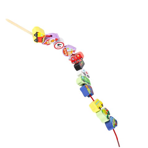 Klocki drewniane do nawlekania pojazdy znaki drogowe