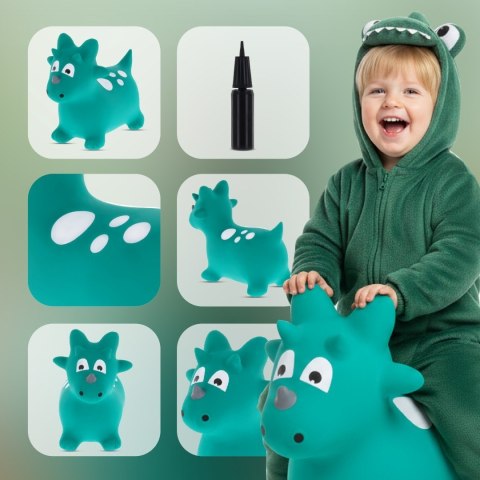 Skoczek gumowy dla dzieci DINO 59 cm zielony do skakania z pompką