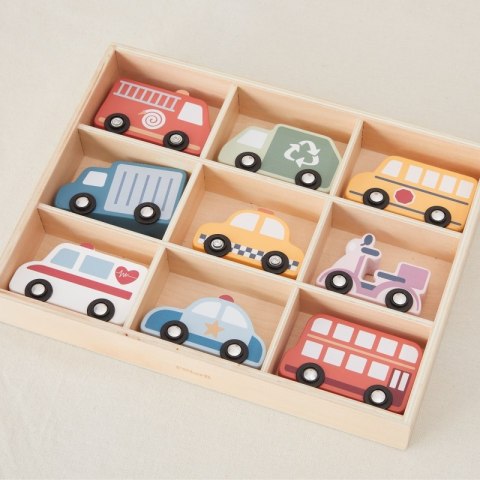 VIGA Drewniany Zestaw Kolorowych Pojazdów Miejskich 9szt.