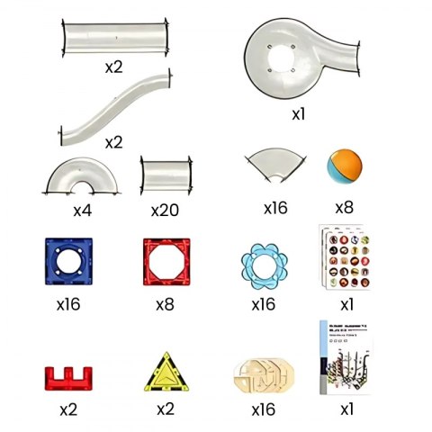 WOOPIE Klocki Magnetyczne Konstrukcyjne 3D Zestaw Edukacyjny Tor Kulkowy Kulodrom 113 el.