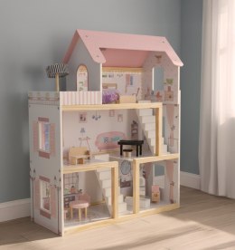 Domek dla lalek drewniany mebelki 78cm róż LED
