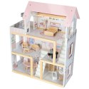 Domek dla lalek drewniany mebelki 78cm róż LED