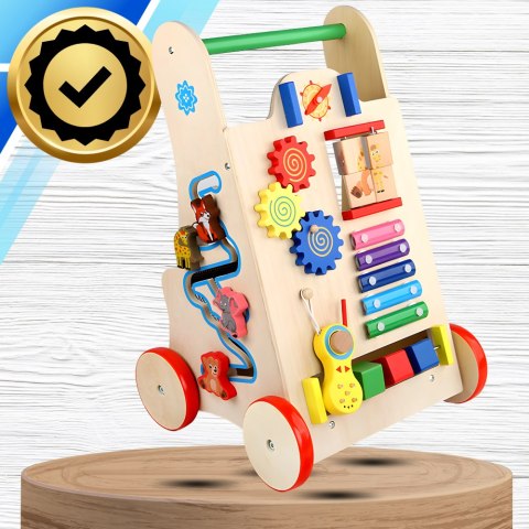 PCHACZ CHODZIK DREWNIANY Cymbałki Telefon Klocki Zegar Nauka Montessori