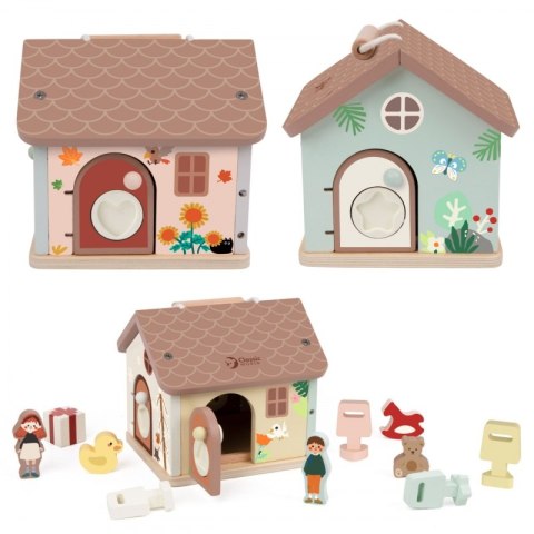 CLASSIC WORLD Drewniany Domek Sensoryczny Edukacyjny z Zamkami Kluczykami 11el.