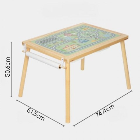 WOOPIE GREEN Drewniany Stolik Aktywności 4w1 Tablica Kredowa Pojemniki Mapa Miasta Papier Rysunkowy