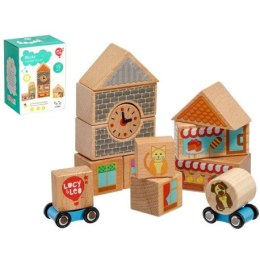 Kolorowe klocki drewniane - miasto - 15 elementów LUCY & LEO