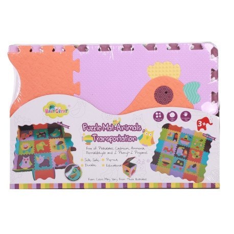 Piankowe puzzle podłogowe wesołe zoo z obrzeżem - 77 elementów BABY GREAT