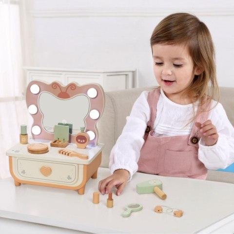 TOOKY TOY Drewniana Toaletka Motylek Akcesoria Lustro z Oświetleniem LED + Kosmetyki