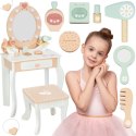 TOOKY TOY Drewniana Toaletka z Krzesełkiem Akcesoria Lustro z Oświetleniem LED + Kosmetyki