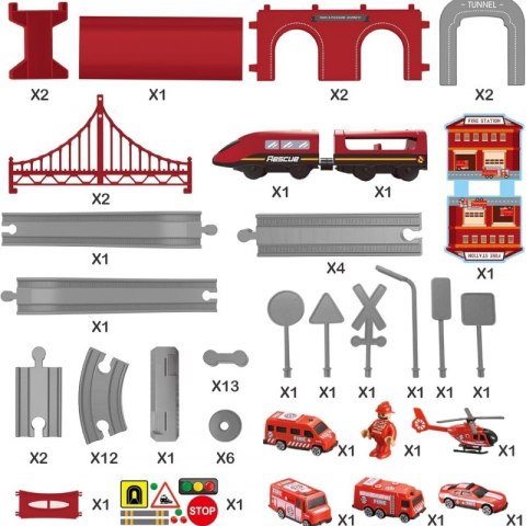 WOOPIE Zestaw Kolejka Elektryczna Lokomotywa Straż Pożarna 66el.