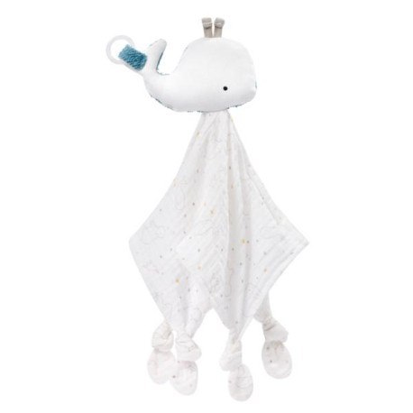 Pierwsza przytulanka, kocyk z uchwytem do smoczka, wieloryb, z FEHN