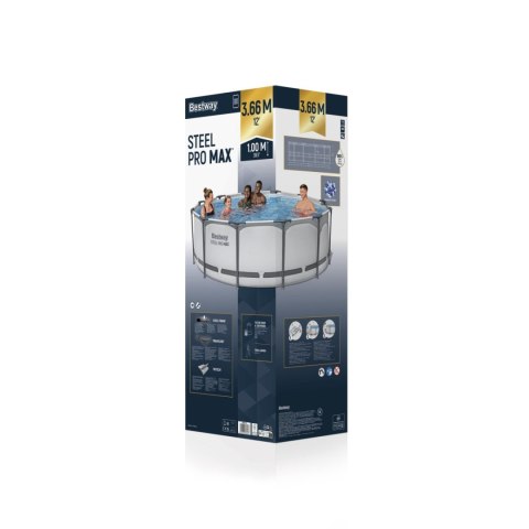 Basen stelażowy Steel Pro MAX 366x100 Szary 12FT BESTWAY 4w1 + Pompa Filtr + Drabinka