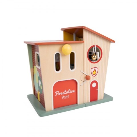 CLASSIC WORLD Remiza Strażacka Drewniana Garaż Auto Helikopter Figurki 13el.