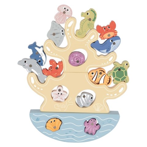 TOOKY TOY Drewniany Zestaw Morskich Zabawek Wieża Balansująca Łowienie Ryb Figurki 23 Elementy