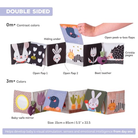 Dwustronna Książeczka Sensoryczna Urban Garden - Stymulacja Wzrokowa i Rozwój Zmysłów dla Maluchów