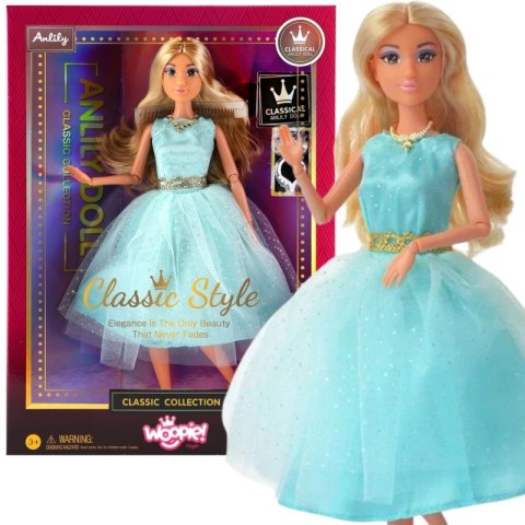 WOOPIE ROYAL Lalka Lily 30 cm Długie Blond Włosy Elegancka Turkusowa Sukienka