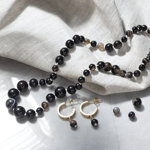Zestaw do biżuterii z czarnymi Agatami
