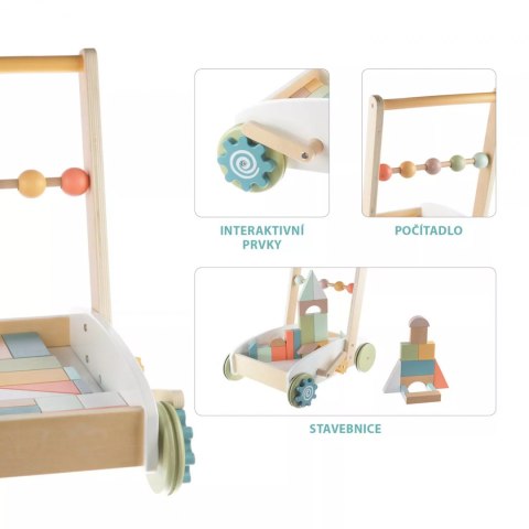 Pchacz drewniany wózek z klockami