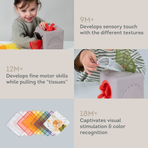 Taf Toys Pojemnik z Wyskakującymi Chusteczkami - Interaktywna Zabawka Sensoryczna