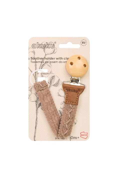 AKUKU A0716 Tasiemka / zawieszka do smoczka bawełna beż