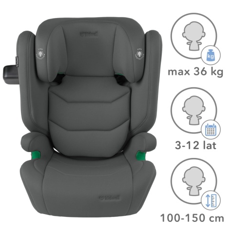TENDO Gray Kidwell Fotelik samochodowy i-Size 100-150 cm ISOFIX 15-36 kg