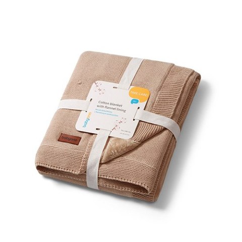 B.O.1671/03 Kocyk bawełniany z flanelowym podszyciem ciemny beż