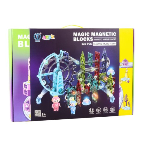 Klocki Magnetyczne Przestrzenne Tor Kulkowy Ludziki Świecący 120 el.