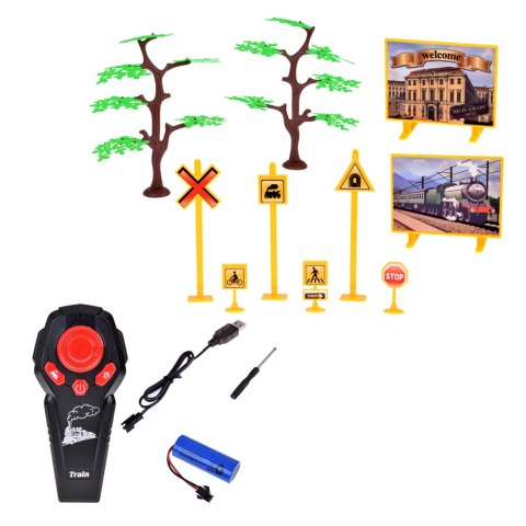 Kolejka Pociąg Lokomotywa Zdalnie Sterowana RC Światła Dźwięki Dym 22 el.