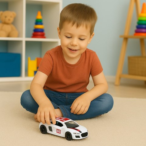 Samochód Sportowy Metalowy Napęd Pull Back Światła Dźwięki Biały 1:43