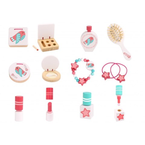 TOOKY TOY Różowa Toaletka Drewniana Do Makijażu z Lustrem + Akcesoria FSC