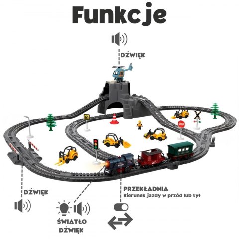 WOOPIE Elektryczna Kolejka Tor Retro Ciuchcia Lokomotywa + 2 Wagony - Zestaw 76 el.