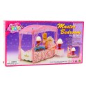 Zestaw Meble Dla Lalek Łóżko z Baldachimem Szafki Nocne Lampki