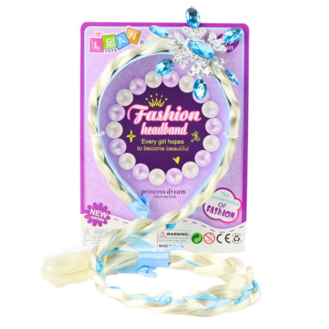 Opaska Z Długim Warkoczem Niebieska Wstążka Diamenty Śnieżynka 50 cm