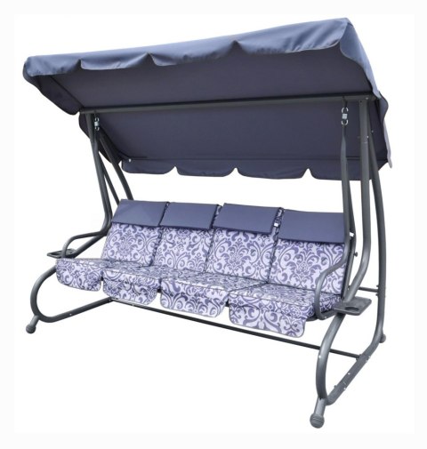 Duża Huśtawka ogrodowa 4-osobowa Szary + Tekstylina + Daszek + Regulowane siedzisko + 4 Poduszki