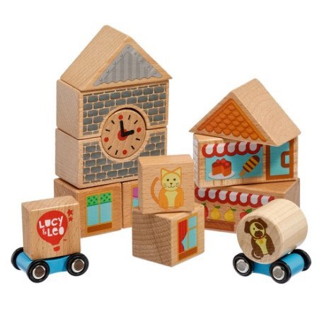 Kolorowe klocki drewniane - miasto - 15 elementów LUCY &amp; LEO