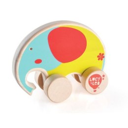 Kolorowy, drewniany słonik na kółkach dla malucha LUCY & LEO