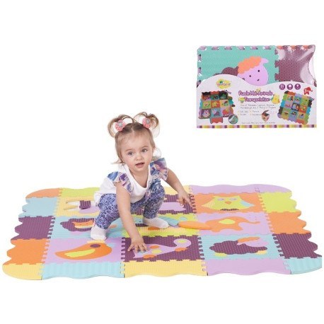 Piankowe puzzle podłogowe wesołe zoo z obrzeżem - 77 elementów BABY GREAT