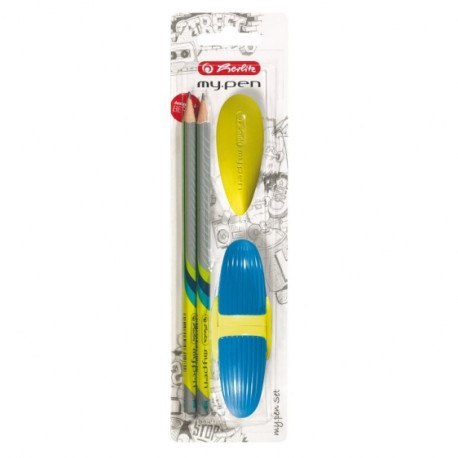 Zestaw szkolny 2x ołówek, temperówka, gumka my.pen żółty HERLITZ