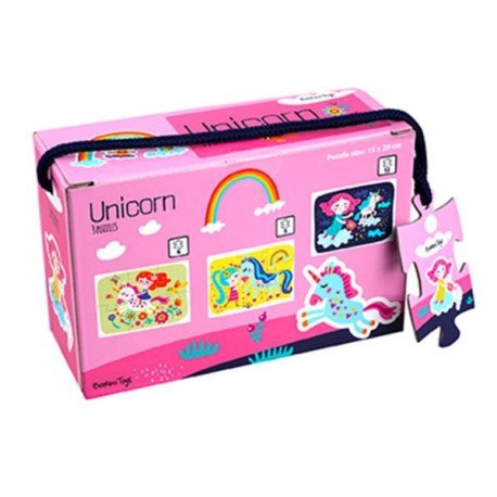 Moje pierwsze puzzle, 3 układanki, 6, 9, 12 el., jednorożec BARBO TOYS