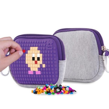 Saszetka na suwak, kosmetyczka, pixie crew, szara, fioletowy panel PIXIE