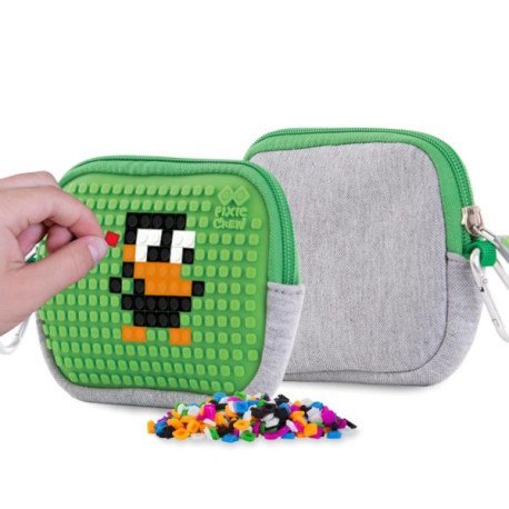 Saszetka na suwak, kosmetyczka, pixie crew, szara, zielony panel PIXIE