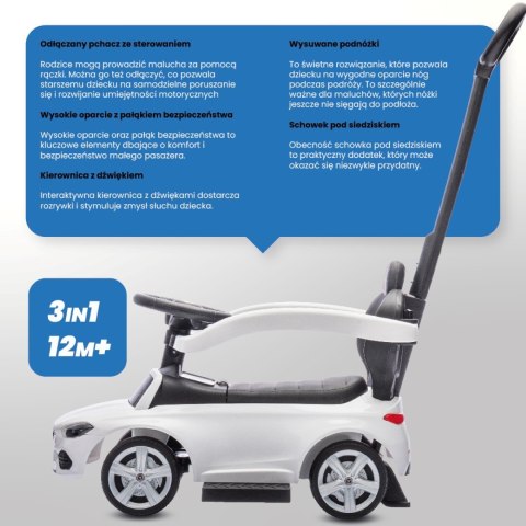 Jeździk pchacz chodzik dla dziecka Mercedes C-Class z popychaczem i podnóżkiem biały