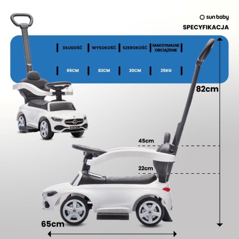 Jeździk pchacz chodzik dla dziecka Mercedes C-Class z popychaczem i podnóżkiem biały