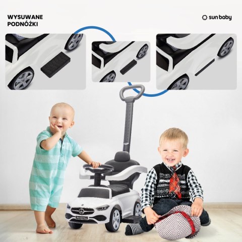 Jeździk pchacz chodzik dla dziecka Mercedes C-Class z popychaczem i podnóżkiem biały