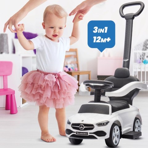 Jeździk pchacz chodzik dla dziecka Mercedes C-Class z popychaczem i podnóżkiem biały