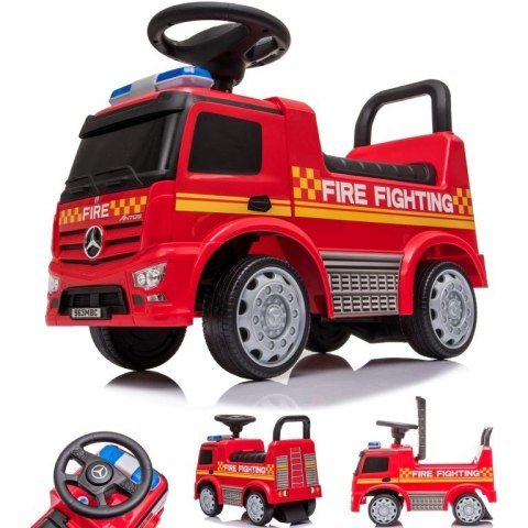 Pojazd jeździk dla dziecka na roczek, pchacz Mercedes Antos straż pożarna dźwięki czerwony